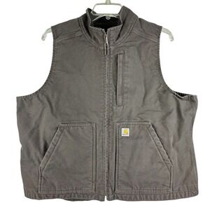 Carhartt Duck Canvas Sherpa Lined Vest Grey Full Zip Women's Size XL 16-18